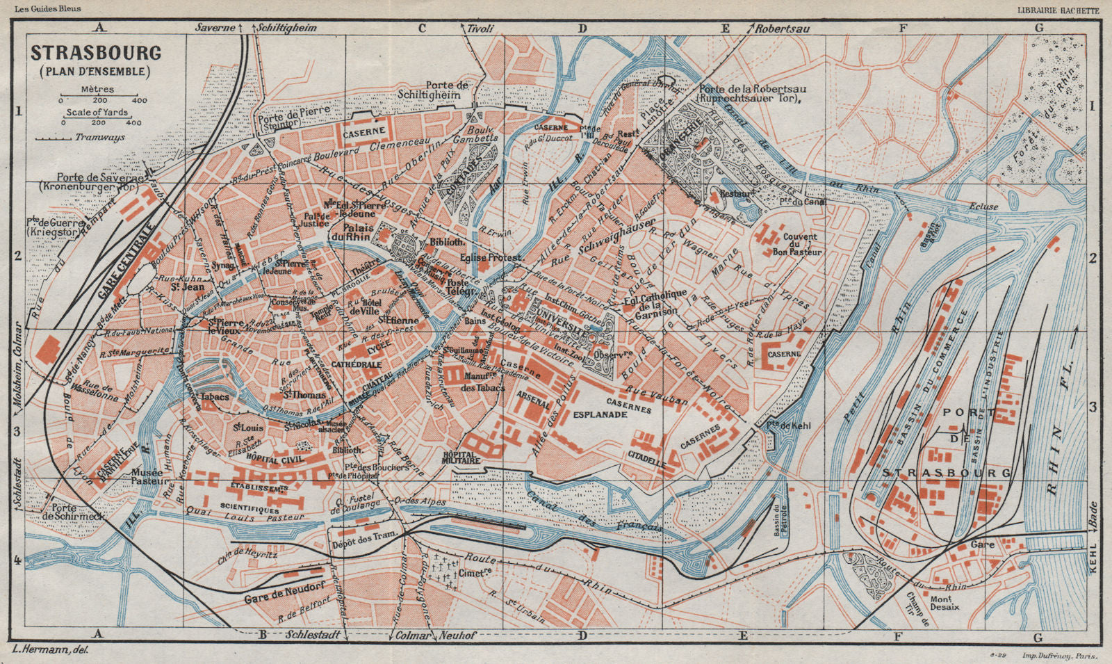 STRASBOURG. plan carte d'ensemble. Vintage town city ville map. Bas-Rhin 1930